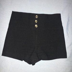 Charlotte Russe Black High Waisted Spandex SHorts with 3 Gold Buttons - Size Sma